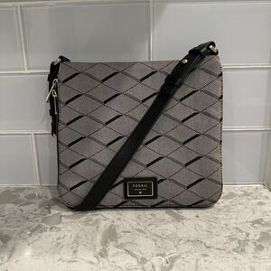 Fossil Preston Textile & Pebbled Leather Expandable Crossbody Shoulder Purse/Bag